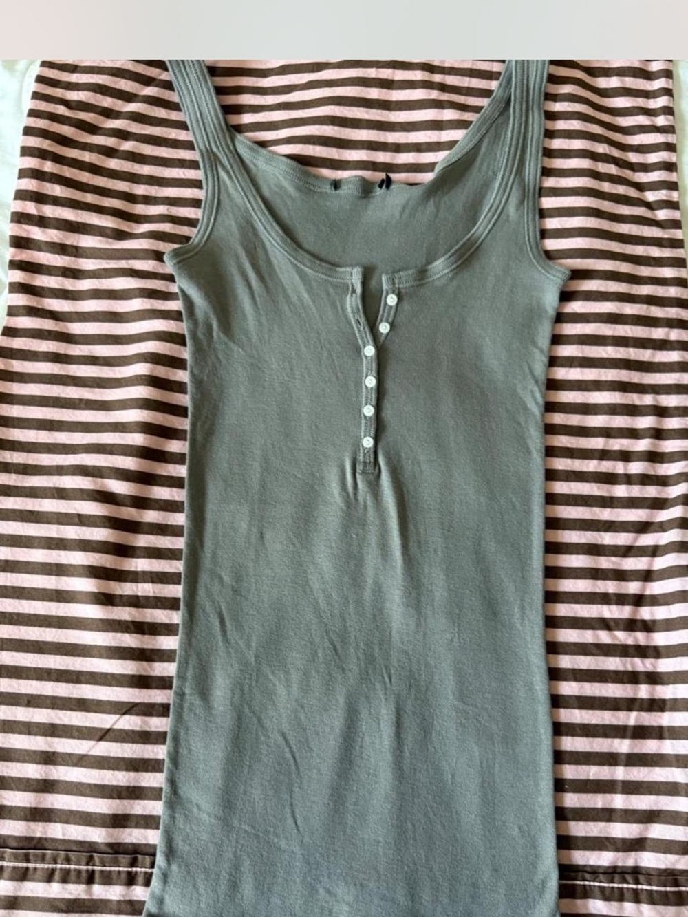Brandy Melville Olive Green Button-Front Ribbed Tank
